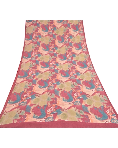 Sanskriti Vintage Sarees 100% Pure Georgette Silk Printed Sari 5Yd Craft Fabric, PRG-9414-Multicolor-Printed Floral Design-Pure Georgette Silk-8