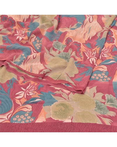 Sanskriti Vintage Sarees 100% Pure Georgette Silk Printed Sari 5Yd Craft Fabric, PRG-9414-Multicolor-Printed Floral Design-Pure Georgette Silk-9