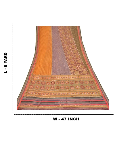 Sanskriti Vintage Indian Sarees 100% Pure Georgette Silk Printed Sari 5Yd Fabric, PRG-9427-Multicolor-Printed Floral Design-Pure Georgette Silk-3