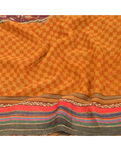 Sanskriti Vintage Indian Sarees 100% Pure Georgette Silk Printed Sari 5Yd Fabric, PRG-9427-Multicolor-Printed Floral Design-Pure Georgette Silk-6