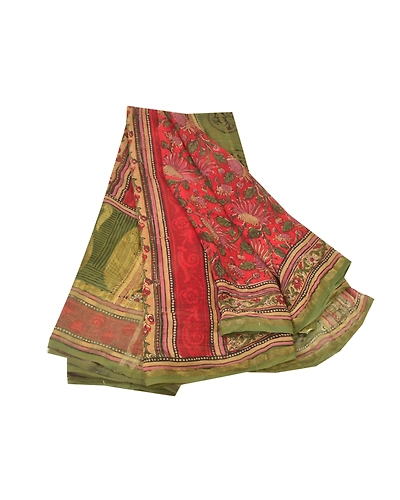 Sanskriti Vintage Sarees Green Pure Georgette Silk Printed Zari Work Sari Fabric, PRG-9440-Green-Printed Floral Design-Pure Georgette Silk-2