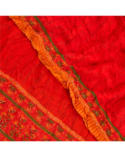 Sanskriti Vintage Red Sarees Pure Georgette Silk Printed Sari 5Yd Craft Fabric, PRG-9453-Red-Printed Floral Design-Pure Georgette Silk-1