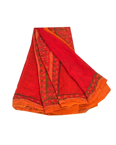 Sanskriti Vintage Red Sarees Pure Georgette Silk Printed Sari 5Yd Craft Fabric, PRG-9453-Red-Printed Floral Design-Pure Georgette Silk-2