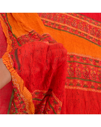 Sanskriti Vintage Red Sarees Pure Georgette Silk Printed Sari 5Yd Craft Fabric, PRG-9453-Red-Printed Floral Design-Pure Georgette Silk-4
