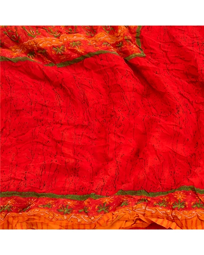 Sanskriti Vintage Red Sarees Pure Georgette Silk Printed Sari 5Yd Craft Fabric, PRG-9453-Red-Printed Floral Design-Pure Georgette Silk-6