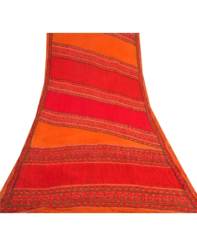 Sanskriti Vintage Red Sarees Pure Georgette Silk Printed Sari 5Yd Craft Fabric, PRG-9453-Red-Printed Floral Design-Pure Georgette Silk-8