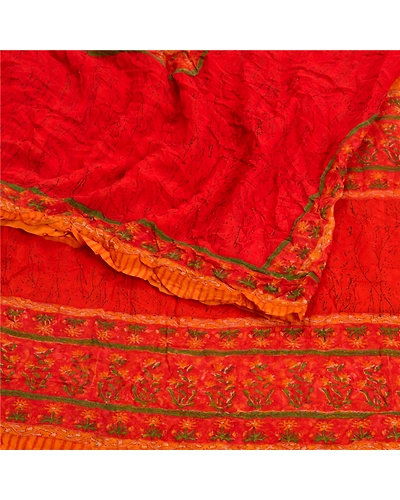 Sanskriti Vintage Red Sarees Pure Georgette Silk Printed Sari 5Yd Craft Fabric, PRG-9453-Red-Printed Floral Design-Pure Georgette Silk-9