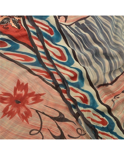 Sanskriti Vintage Red Sarees Pure Georgette Silk Printed Sequins Sari 5Yd Fabric, PRG-9463-Brick Red-Printed Floral Design-Pure Georgette Silk-1