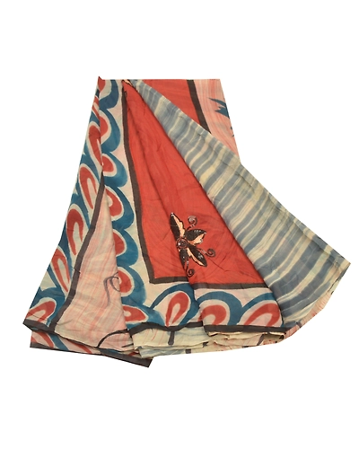 Sanskriti Vintage Red Sarees Pure Georgette Silk Printed Sequins Sari 5Yd Fabric, PRG-9463-Brick Red-Printed Floral Design-Pure Georgette Silk-2