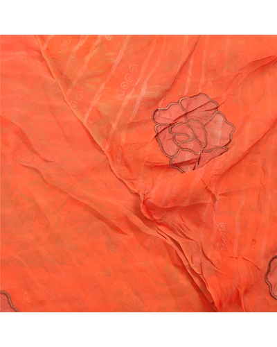 Sanskriti Vintage Orange Sarees Pure Georgette Silk Print Embroidery Sari Fabric, PRG-9471-Orange-Printed Floral Design-Pure Georgette Silk-1