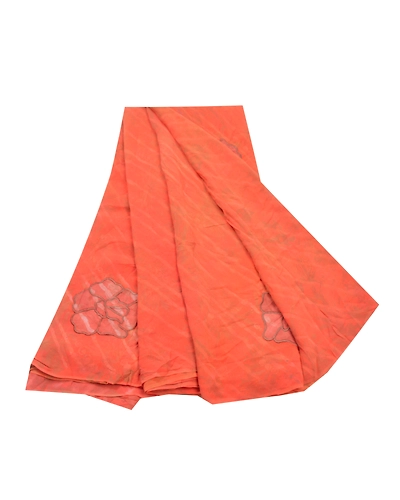 Sanskriti Vintage Orange Sarees Pure Georgette Silk Print Embroidery Sari Fabric, PRG-9471-Orange-Printed Floral Design-Pure Georgette Silk-2