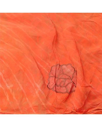 Sanskriti Vintage Orange Sarees Pure Georgette Silk Print Embroidery Sari Fabric, PRG-9471-Orange-Printed Floral Design-Pure Georgette Silk-6