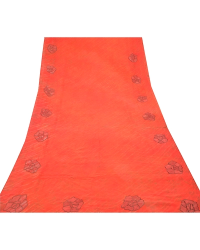 Sanskriti Vintage Orange Sarees Pure Georgette Silk Print Embroidery Sari Fabric, PRG-9471-Orange-Printed Floral Design-Pure Georgette Silk-8