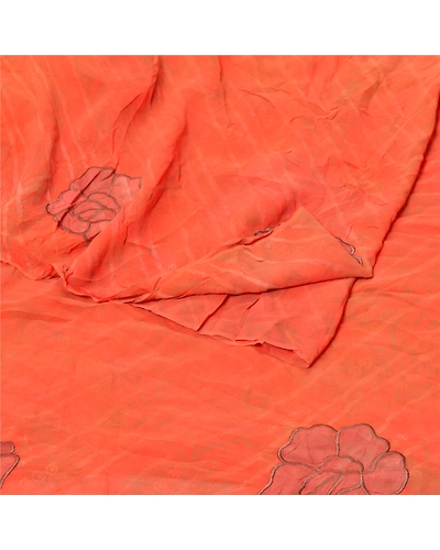 Sanskriti Vintage Orange Sarees Pure Georgette Silk Print Embroidery Sari Fabric, PRG-9471-Orange-Printed Floral Design-Pure Georgette Silk-9