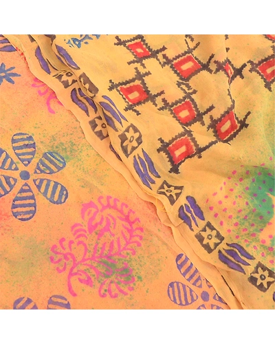 Sanskriti Vintage Sarees Pure Georgette Silk Printed Sari 5Yd Soft Craft Fabric, PRG-9476-Multicolor-Printed Floral Design-Pure Georgette Silk-1
