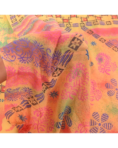 Sanskriti Vintage Sarees Pure Georgette Silk Printed Sari 5Yd Soft Craft Fabric, PRG-9476-Multicolor-Printed Floral Design-Pure Georgette Silk-4