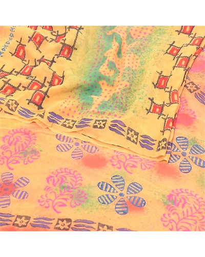 Sanskriti Vintage Sarees Pure Georgette Silk Printed Sari 5Yd Soft Craft Fabric, PRG-9476-Multicolor-Printed Floral Design-Pure Georgette Silk-7
