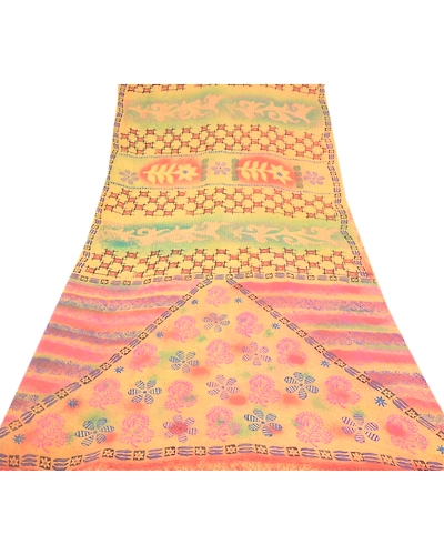 Sanskriti Vintage Sarees Pure Georgette Silk Printed Sari 5Yd Soft Craft Fabric, PRG-9476-Multicolor-Printed Floral Design-Pure Georgette Silk-8