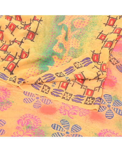 Sanskriti Vintage Sarees Pure Georgette Silk Printed Sari 5Yd Soft Craft Fabric, PRG-9476-Multicolor-Printed Floral Design-Pure Georgette Silk-9