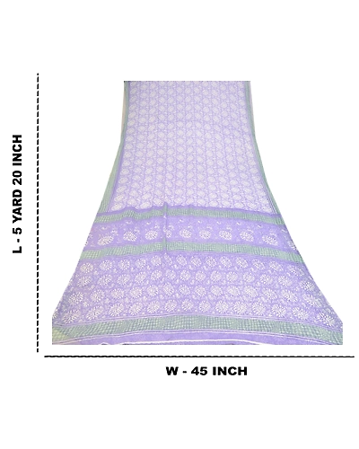 Sanskriti Vintage Purple Sarees Chiffon Floral Printed Sari Soft Sewing Fabric, PRG-9492-Purple-Printed Floral Design-Chiffon-3