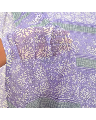 Sanskriti Vintage Purple Sarees Chiffon Floral Printed Sari Soft Sewing Fabric, PRG-9492-Purple-Printed Floral Design-Chiffon-4