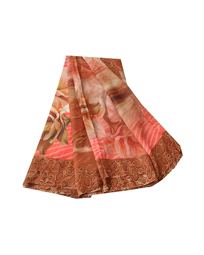 Sanskriti Vintage Red Sarees Blend Georgette Digital Print Sari 5Yd Craft Fabric, PRG-9517-Red-Printed Floral Design-Blend Georgette-2