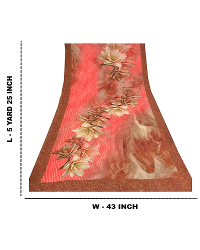 Sanskriti Vintage Red Sarees Blend Georgette Digital Print Sari 5Yd Craft Fabric, PRG-9517-Red-Printed Floral Design-Blend Georgette-3
