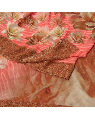 Sanskriti Vintage Red Sarees Blend Georgette Digital Print Sari 5Yd Craft Fabric, PRG-9517-Red-Printed Floral Design-Blend Georgette-7