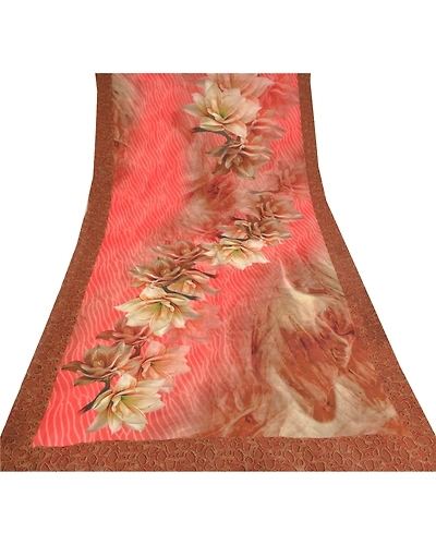 Sanskriti Vintage Red Sarees Blend Georgette Digital Print Sari 5Yd Craft Fabric, PRG-9517-Red-Printed Floral Design-Blend Georgette-8