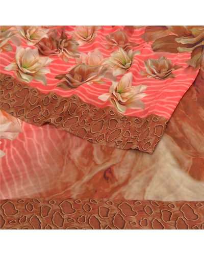 Sanskriti Vintage Red Sarees Blend Georgette Digital Print Sari 5Yd Craft Fabric, PRG-9517-Red-Printed Floral Design-Blend Georgette-9