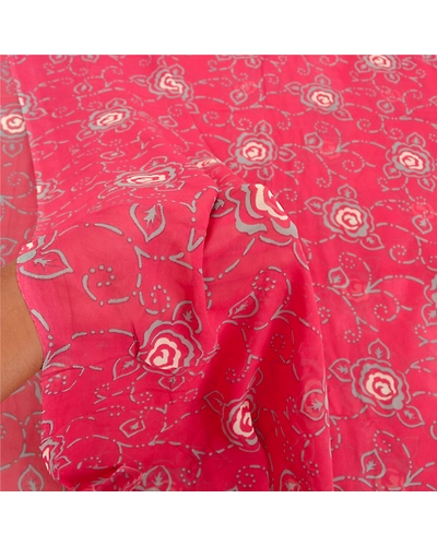 Sanskriti Vintage Red Sarees Pure Georgette Silk Printed Blouse Pc Sari Fabric, PRG-9520-Red-Printed Floral Design-Pure Georgette Silk-4