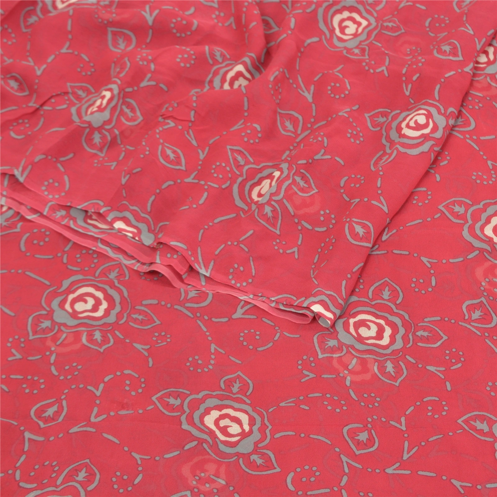 Sanskriti Vintage Red Sarees Pure Georgette Silk Printed Blouse Pc Sari Fabric, PRG-9520-Red-Printed Floral Design-Pure Georgette Silk-9