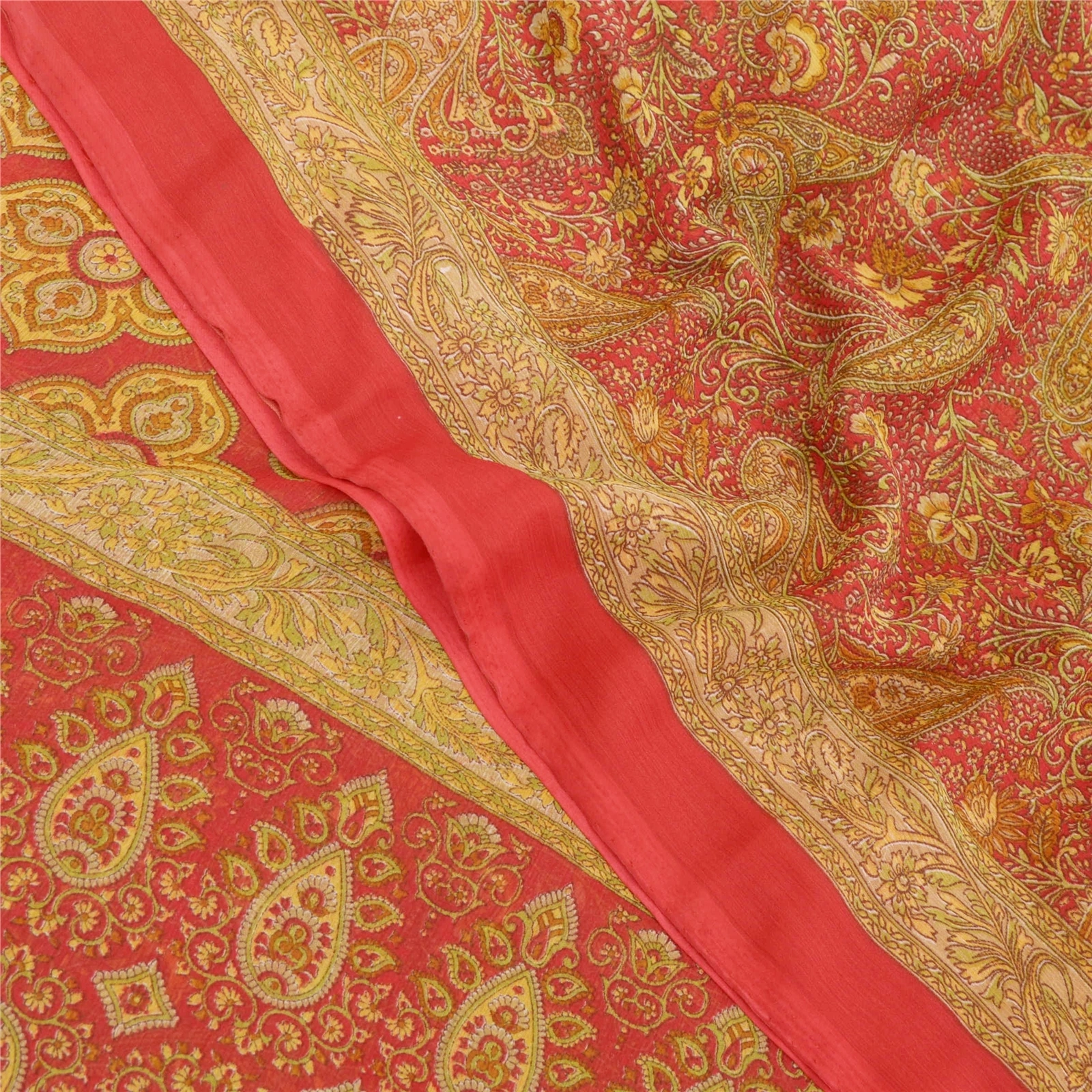 Sanskriti Vintage Sarees Red Indian Georgette Printed Sari Soft 5Yd Craft Fabric, PRG-9530-Red-Printed Floral Design-Georgette-1