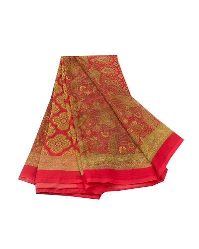 Sanskriti Vintage Sarees Red Indian Georgette Printed Sari Soft 5Yd Craft Fabric, PRG-9530-Red-Printed Floral Design-Georgette-2