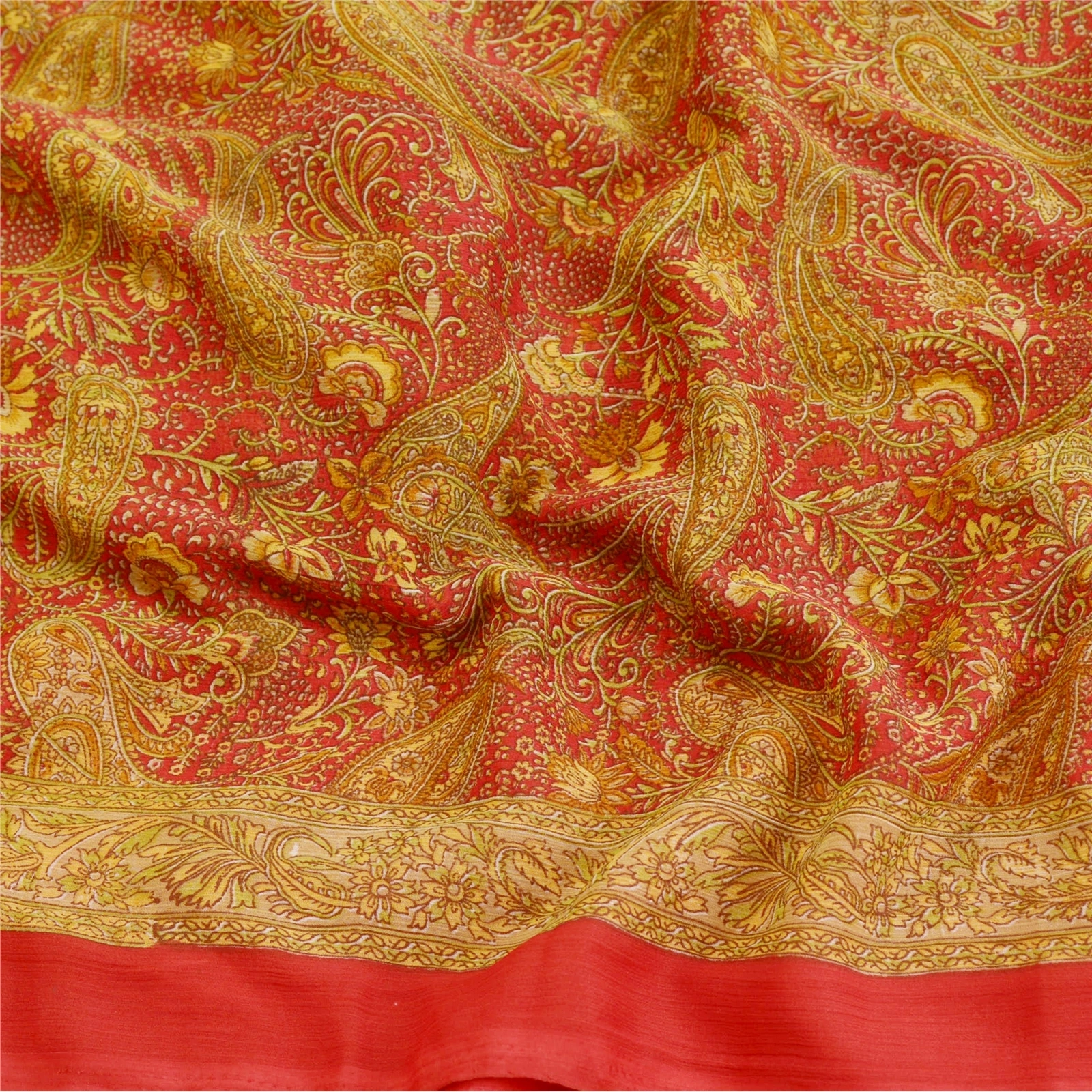 Sanskriti Vintage Sarees Red Indian Georgette Printed Sari Soft 5Yd Craft Fabric, PRG-9530-Red-Printed Floral Design-Georgette-6