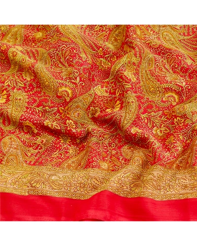 Sanskriti Vintage Sarees Red Indian Georgette Printed Sari Soft 5Yd Craft Fabric, PRG-9530-Red-Printed Floral Design-Georgette-6