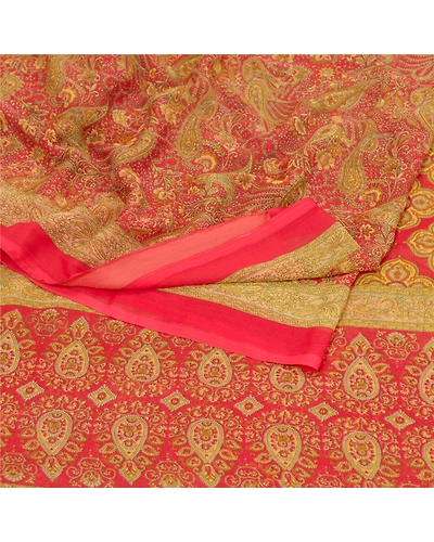 Sanskriti Vintage Sarees Red Indian Georgette Printed Sari Soft 5Yd Craft Fabric, PRG-9530-Red-Printed Floral Design-Georgette-7
