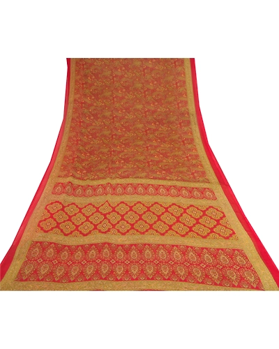 Sanskriti Vintage Sarees Red Indian Georgette Printed Sari Soft 5Yd Craft Fabric, PRG-9530-Red-Printed Floral Design-Georgette-8