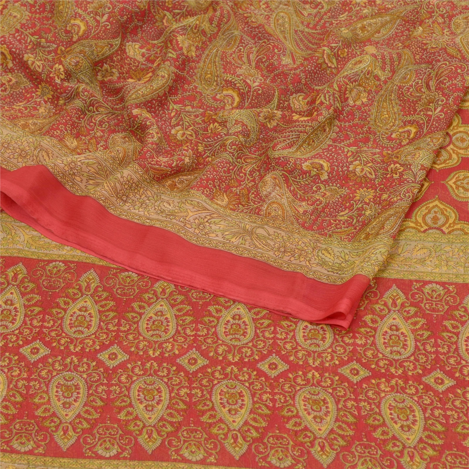 Sanskriti Vintage Sarees Red Indian Georgette Printed Sari Soft 5Yd Craft Fabric, PRG-9530-Red-Printed Floral Design-Georgette-9