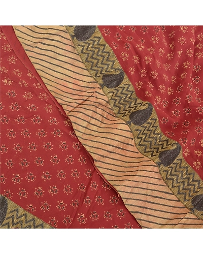 Sanskriti Vintage Sarees Dark Red Pure Georgette Silk Printed Sari Craft Fabric, PRG-9536-Dark Red-Printed Floral Design-Pure Georgette Silk-1