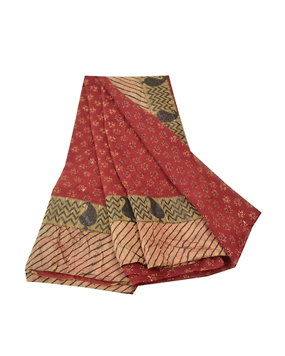 Sanskriti Vintage Sarees Dark Red Pure Georgette Silk Printed Sari Craft Fabric, PRG-9536-Dark Red-Printed Floral Design-Pure Georgette Silk-2