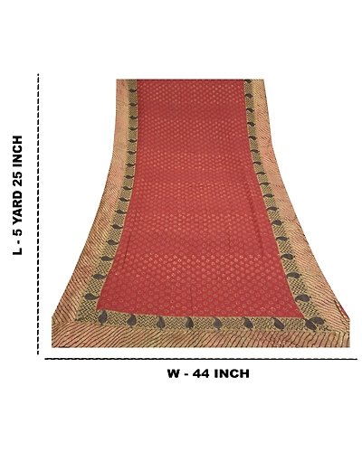 Sanskriti Vintage Sarees Dark Red Pure Georgette Silk Printed Sari Craft Fabric, PRG-9536-Dark Red-Printed Floral Design-Pure Georgette Silk-3