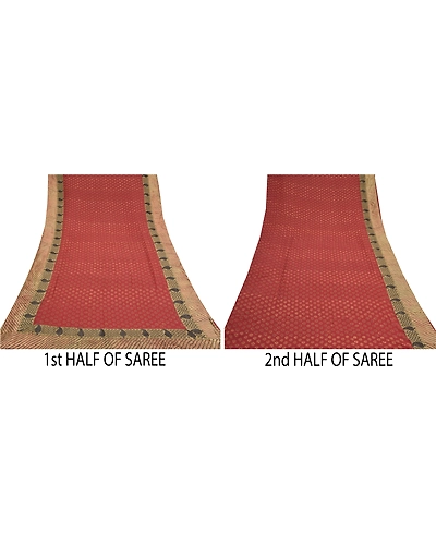 Sanskriti Vintage Sarees Dark Red Pure Georgette Silk Printed Sari Craft Fabric, PRG-9536-Dark Red-Printed Floral Design-Pure Georgette Silk-5