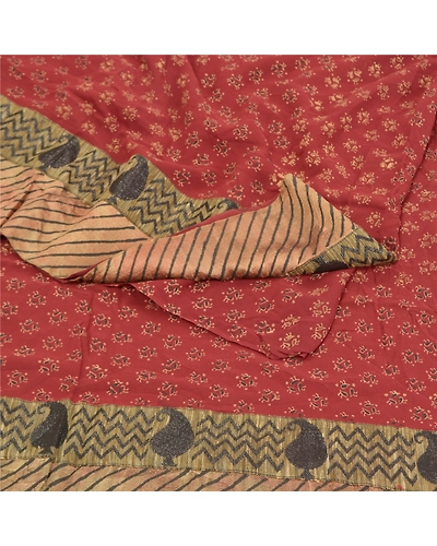 Sanskriti Vintage Sarees Dark Red Pure Georgette Silk Printed Sari Craft Fabric, PRG-9536-Dark Red-Printed Floral Design-Pure Georgette Silk-7