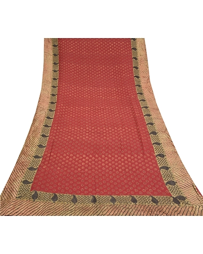 Sanskriti Vintage Sarees Dark Red Pure Georgette Silk Printed Sari Craft Fabric, PRG-9536-Dark Red-Printed Floral Design-Pure Georgette Silk-8