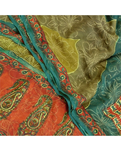 Sanskriti Vintage Sarees 100% Pure Georgette Silk Print Woven Sari Craft Fabric, PRG-9549-Green-Printed Floral Design-Pure Georgette Silk-1