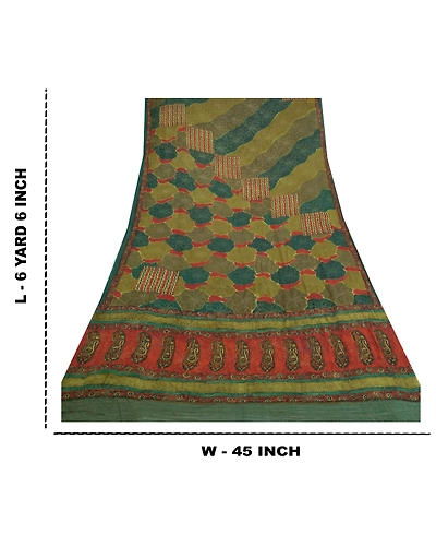Sanskriti Vintage Sarees 100% Pure Georgette Silk Print Woven Sari Craft Fabric, PRG-9549-Green-Printed Floral Design-Pure Georgette Silk-3