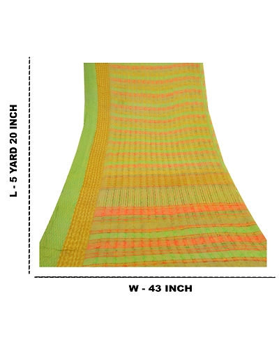Sanskriti Vintage Sarees Green Pure Georgette Silk Printed Sari 5Yd Craft Fabric, PRG-9556-Green-Printed Floral Design-Pure Georgette Silk-3