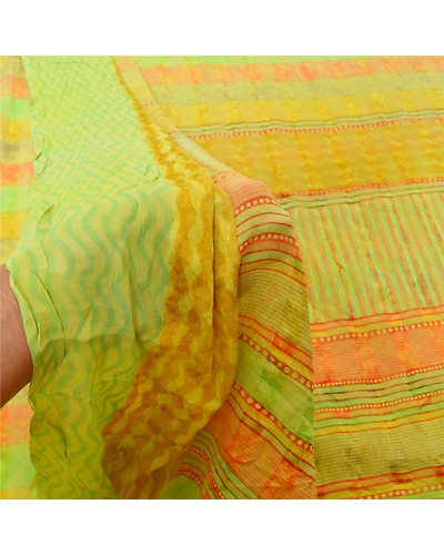 Sanskriti Vintage Sarees Green Pure Georgette Silk Printed Sari 5Yd Craft Fabric, PRG-9556-Green-Printed Floral Design-Pure Georgette Silk-4