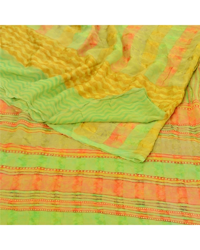 Sanskriti Vintage Sarees Green Pure Georgette Silk Printed Sari 5Yd Craft Fabric, PRG-9556-Green-Printed Floral Design-Pure Georgette Silk-7